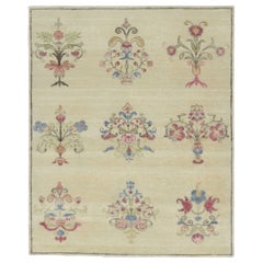 Rug & Kilim's Blockprint-Teppich, Cremeweiß mit skurrilen mehrfarbigen Blumen