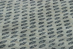 Rug & Kilim’s Block Print Rug Design in Gray with Grisaille Blue Floral Patterns