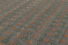 Rug & Kilim’s Block Print Rug Design in Gray with Rust and Green Floral Motifs