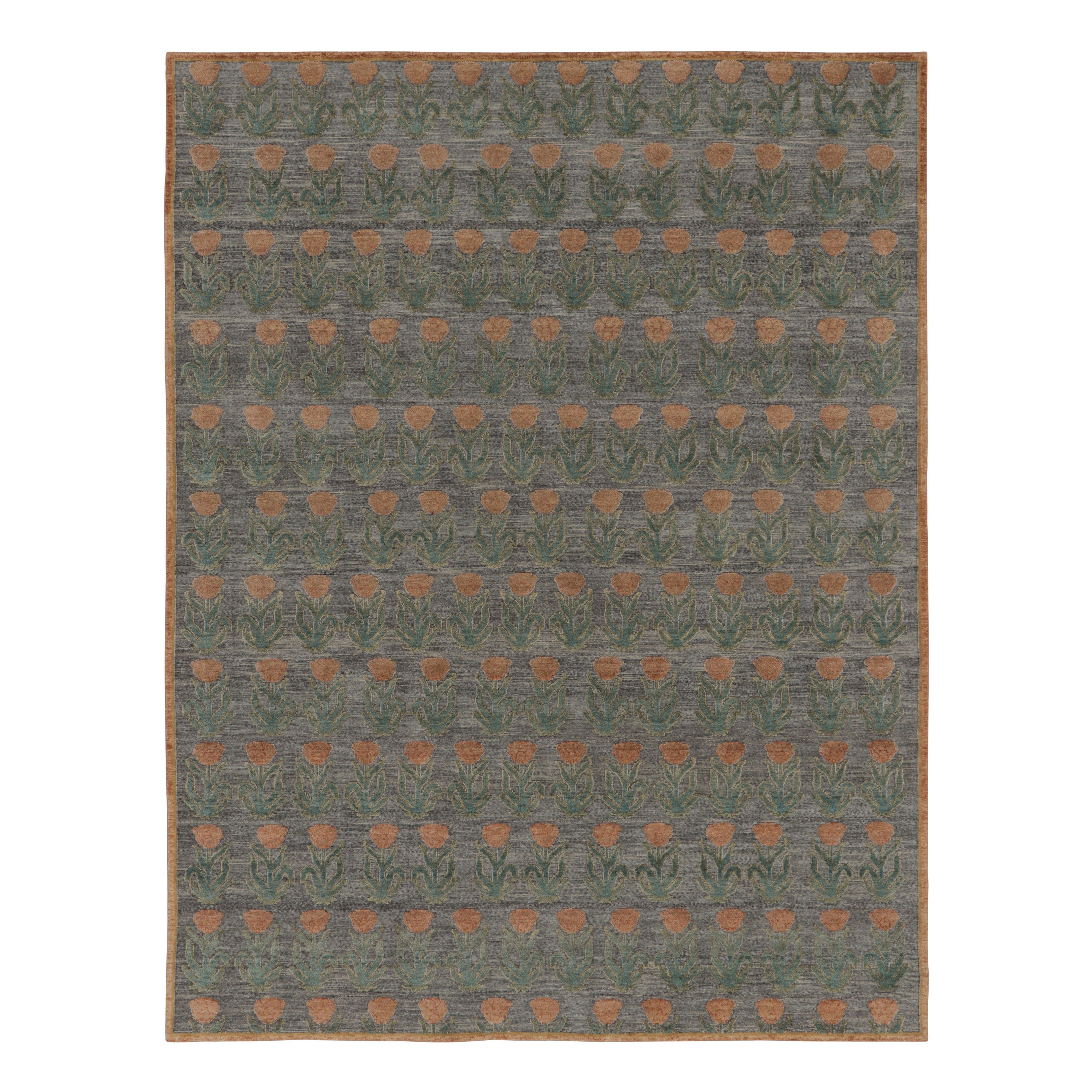 Rug
Kilim’s Block Print Rug Design in Gray with Rust and Green Floral Motifs