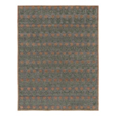 Rug & Kilim’s Block Print Rug Design in Gray with Rust and Green Floral Motifs Rug & Kilim’s Block Print Rug Design in Gray with Rust and Green Floral Motifs