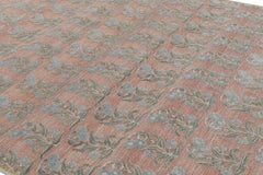 Rug & Kilim’s Block Print Rug Design with Blue and Green Floral Patterns