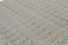 Rug & Kilim’s Block Print Rug Design with Brown and Green Floral Patterns