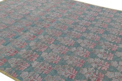 Rug & Kilim’s Block Print Rug Design with Pink and Green Floral Pattern
