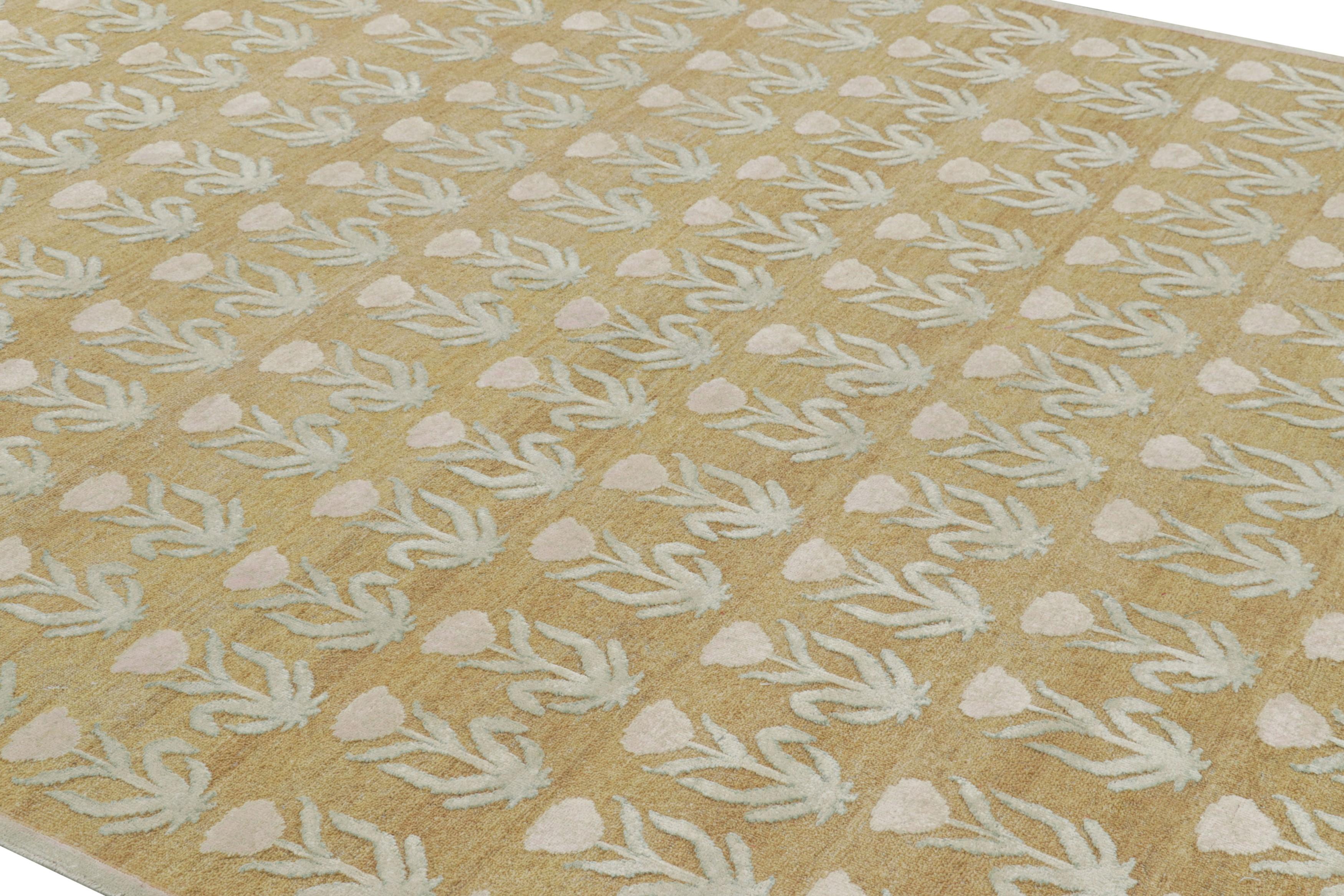 Hand-knotted in wool and silk, this 8x10 rug design is a bold addition to the Block Print line of Rug & Kilim’s Modern Classics Collection—a sophisticated and elegant new approach to a historic style.

On the Design: 

This piece features a graceful