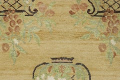 Rug & Kilim’s Block print Rug in Beige, Green and Rust Floral Vase Motifs
