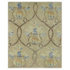 Rug & Kilim’s Block Print Rug in Beige with Elegant Floral Vase Motifs