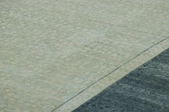 Rug & Kilim’s Contemporary Rug with Blue and Cream Florals, Navy Blue Border