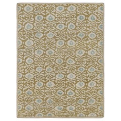Rug 
Kilim’s Block Print Rug in Soft Gold, Beige and Blue Floral Motifs