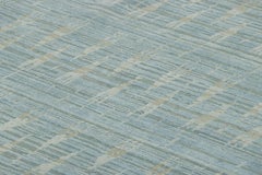 Rug & Kilim’s Block Print Rug, Light Blue with Beige and Cream Geometric Pattern