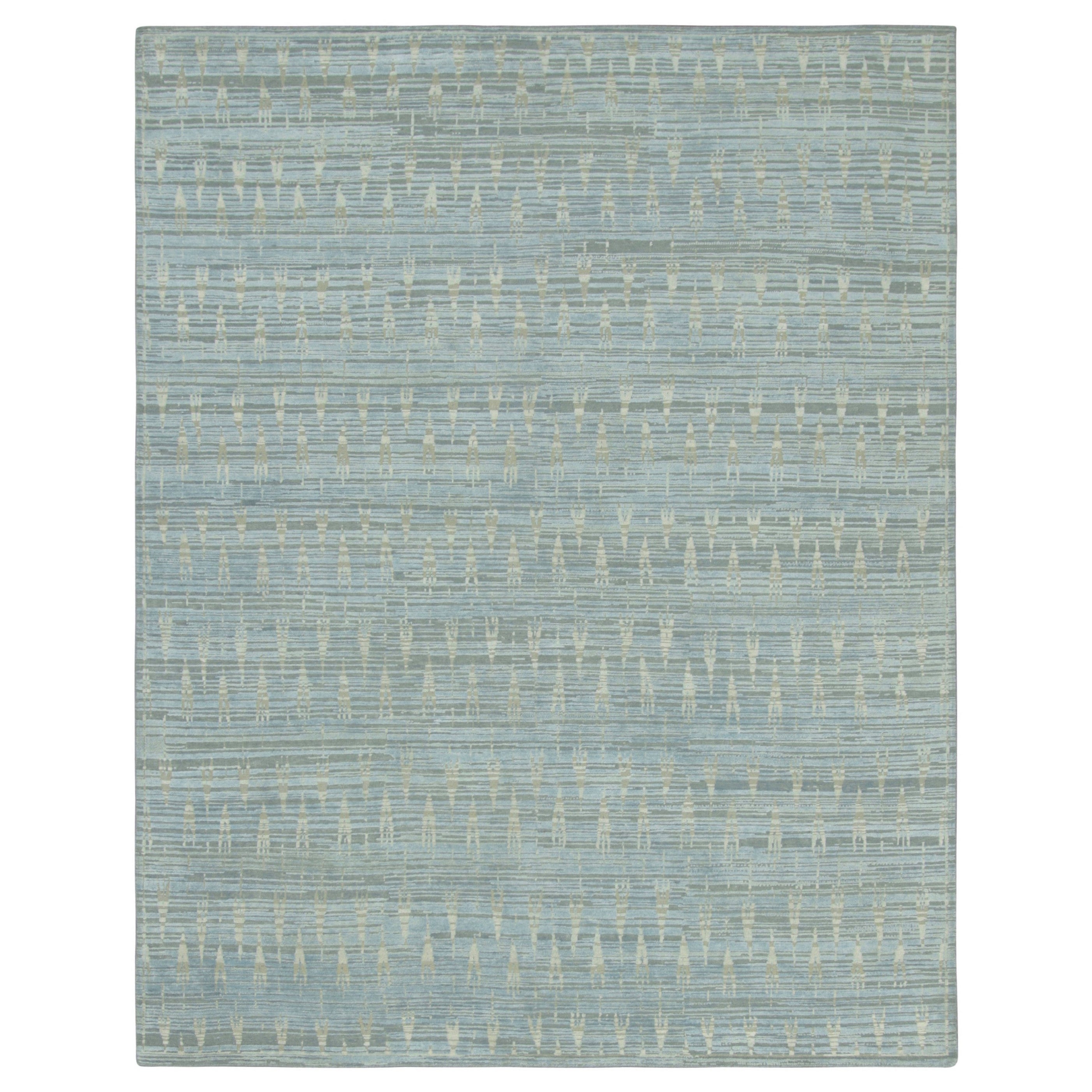 Rug & Kilim's Blockdruck-Teppich, Hellblau mit Beige und Creme Geometrisches Muster