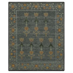Tappeto Rug & Kilim con stampa a blocchi, tonalità verde acqua e grigio con motivo floreale stravagante