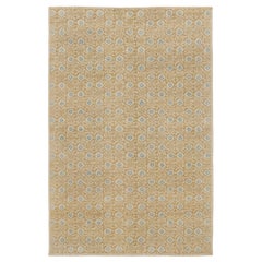 Rug & Kilim’s Block Print Rug with Gold and Blue Dense Floral Pattern