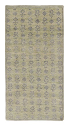 Rug & Kilim’s Block Print Rug with Gray, Chartreuse and Ochre Florals