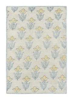 Rug & Kilim’s Block Print Rug with Ivory Field and Gold Floral Blossoms