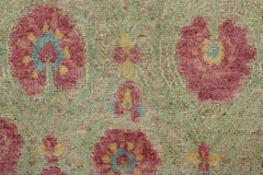 Rug & Kilim’s Block Print Rug with Red and Green Floral Patterns