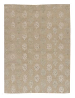 Rug & Kilim’s Block Print Rug with Sage and Ivory Leaf Florals