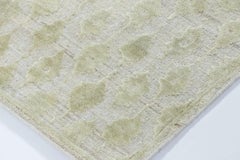 Rug & Kilim’s Block Print Rug with Sage Green Florals on Ice-Blue & Silver Field