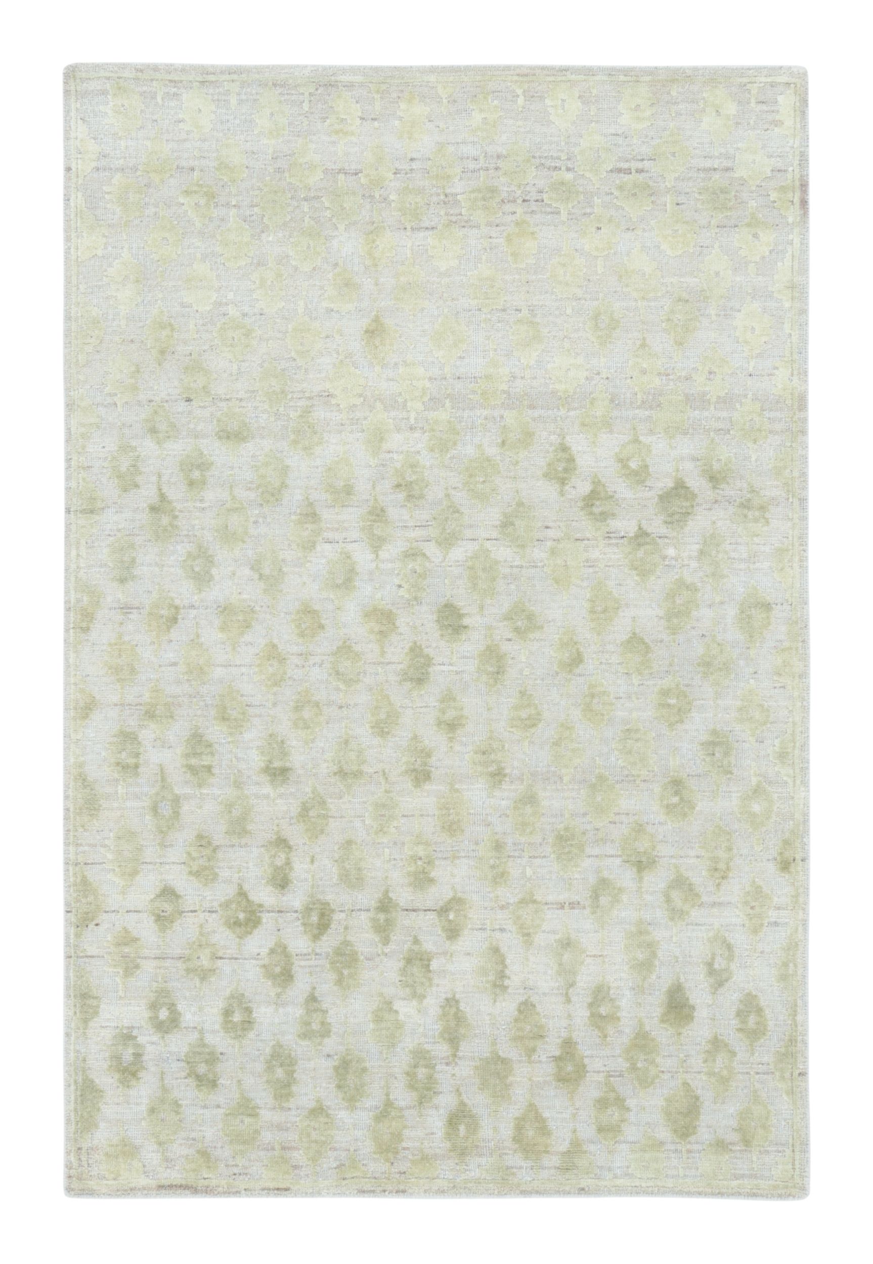 Rug & Kilim’s Block Print Rug with Sage Green Florals on Ice-Blue & Silver Field