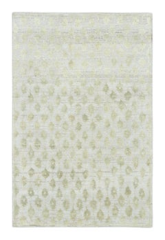 Rug & Kilim’s Block Print Rug with Sage Green Florals on Ice-Blue & Silver Field