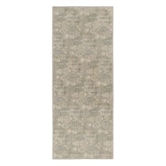 Rug & Kilim’s Block Print Runner Rug, Blue & Beige with All-Over Floral Pattern
