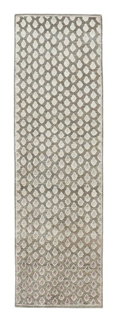 Rug & Kilim’s Block Print Runner Rug, Brown with Cream Floral Motifs
