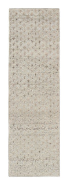 Rug & Kilim’s Block Print Runner Rug, Brown with Cream Floral Motifs