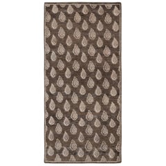 Rug & Kilim's Block Print Runner Rug, Rich Brown with Light Floral Patterns