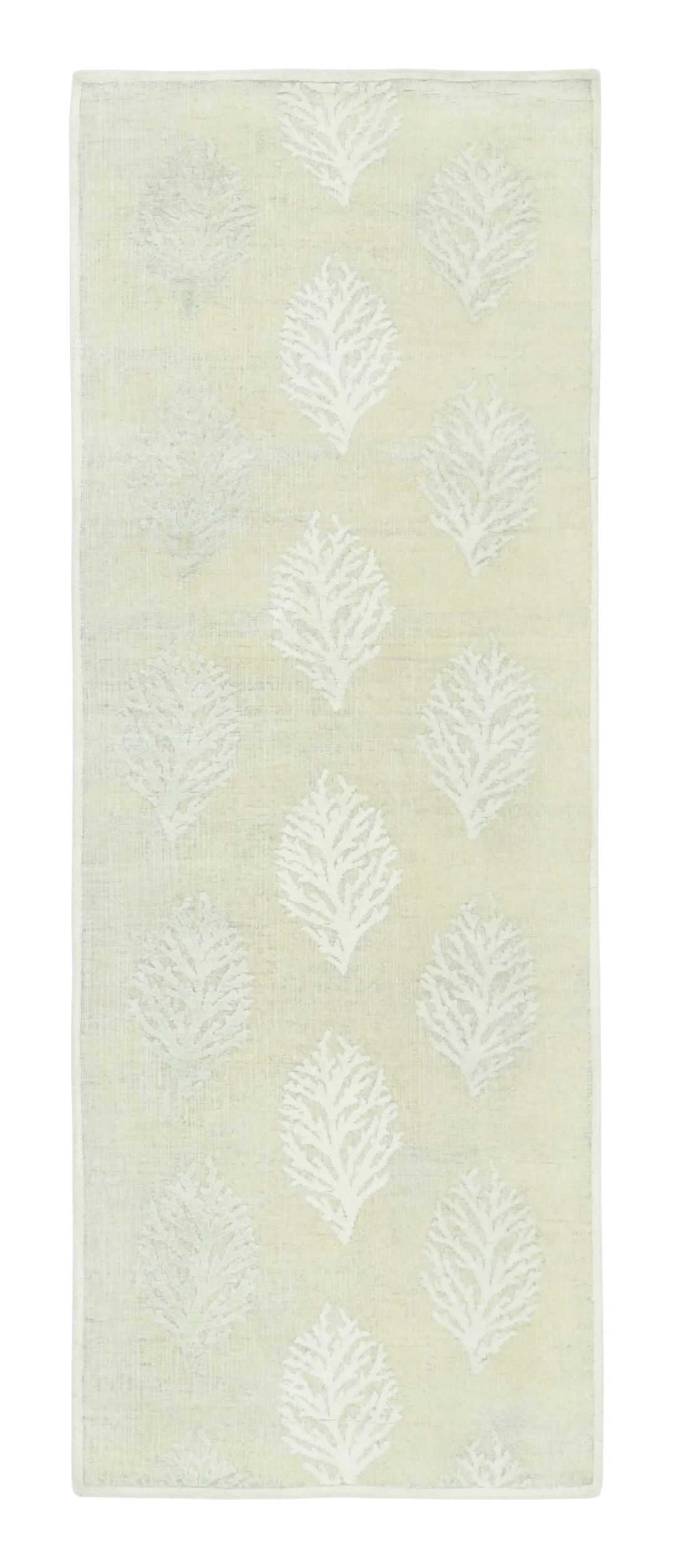 Rug & Kilim’s Block Print Runner Rug with Beige and Sage Green Floral Pattern For Sale