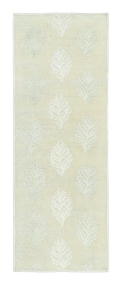 Rug & Kilim’s Block Print Runner Rug with Beige and Sage Green Floral Pattern