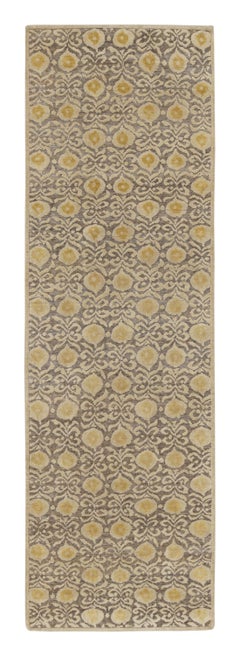 Rug & Kilim’s Block Print Runner with Gold & Beige-Brown Geometric Pattern