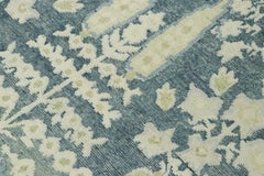 Rug & Kilim’s Block Print Square Rug in Soft Beige and Blue Floral Medallions