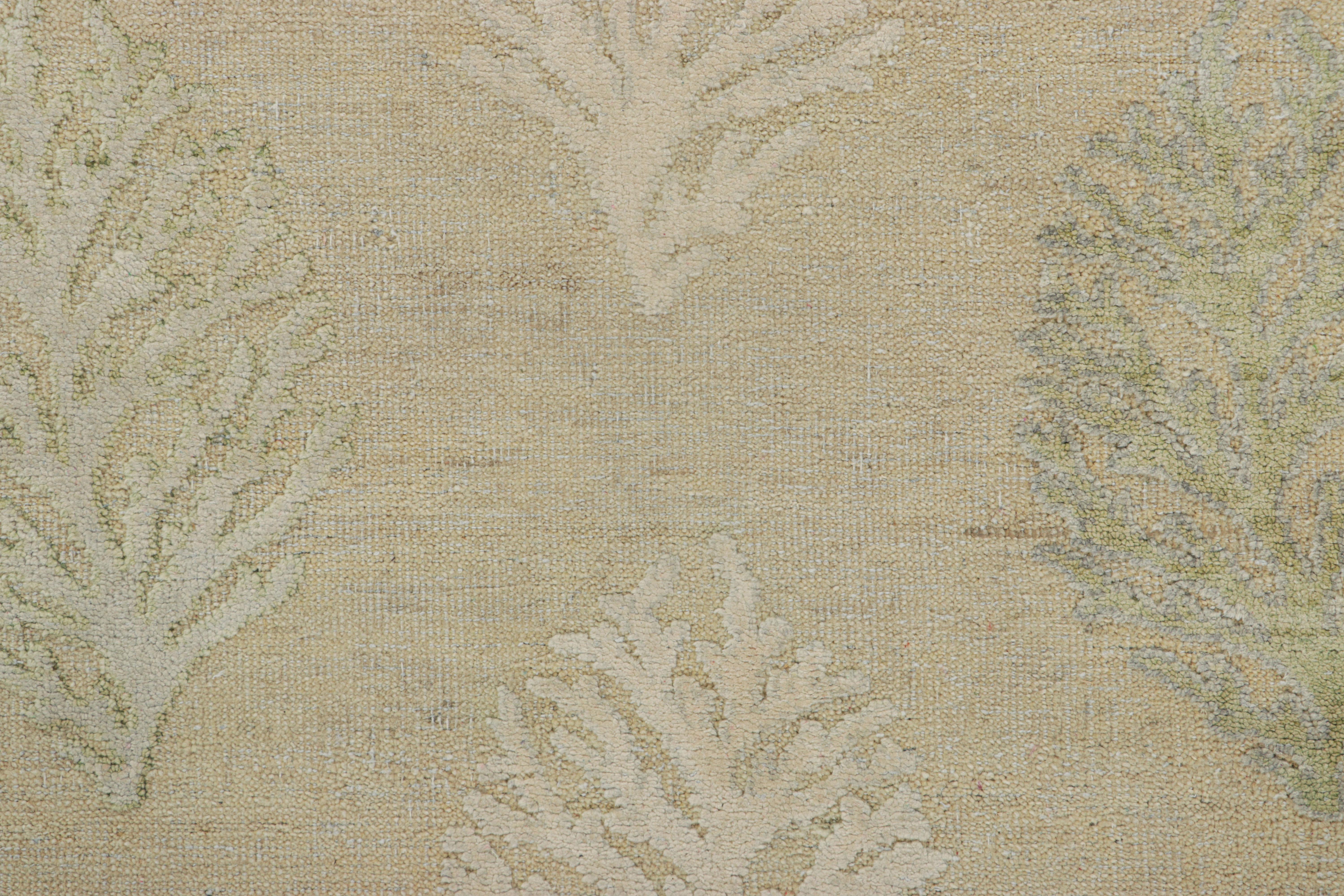 Fabricada con lana y seda anudadas a mano, esta alfombra contemporánea de 3x3 es una nueva y emocionante incorporación a la línea Block Print de la colección Modern Classics de Rug & Kilim, un nuevo enfoque sofisticado y elegante de un estilo