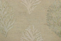 Rug & Kilim’s Block Print Square Rug with Beige and Green Floral Patterns