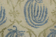 Rug & Kilim’s Block Print Square Rug with Blue and Green Floral Patterns