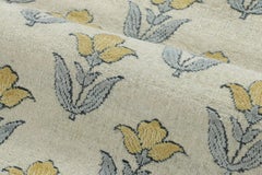 Rug & Kilim’s Block Print Square Rug with Ivory Field and Gold Floral Blossoms