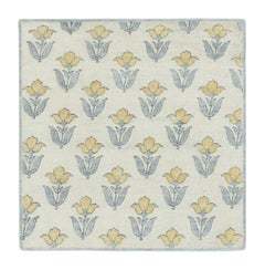 Rug & Kilim’s Block Print Square Rug with Ivory Field and Gold Floral Blossoms
