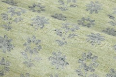 Rug & Kilim’s Block Print Square Rug with Sage Green Field and Floral Patterns