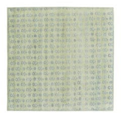 Rug & Kilim’s Block Print Square Rug with Sage Green Field and Floral Patterns