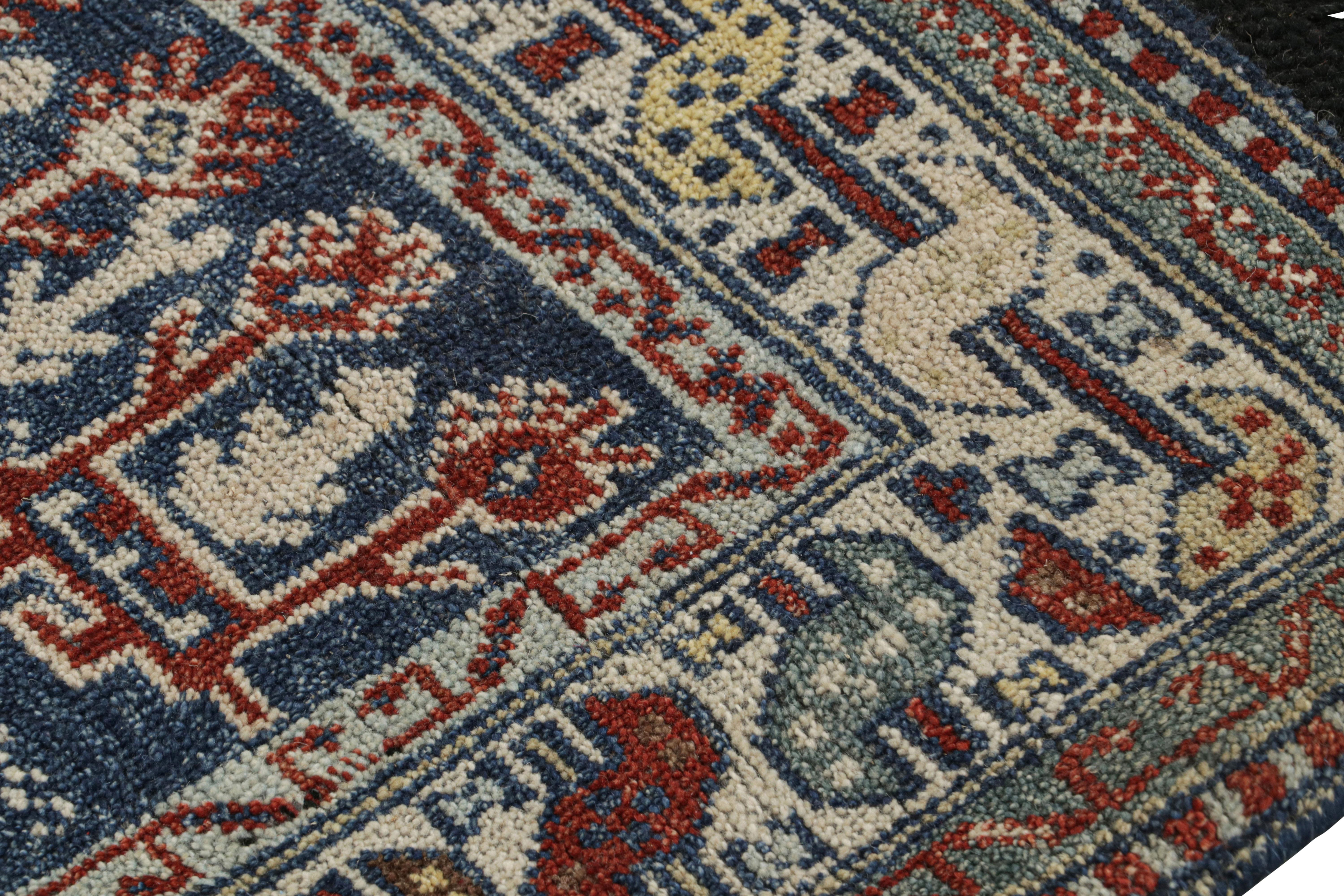 Rug & Kilim’s Blue Tribal Style Square Rug with Primitivist Geometric Patterns In New Condition For Sale In Long Island City, NY