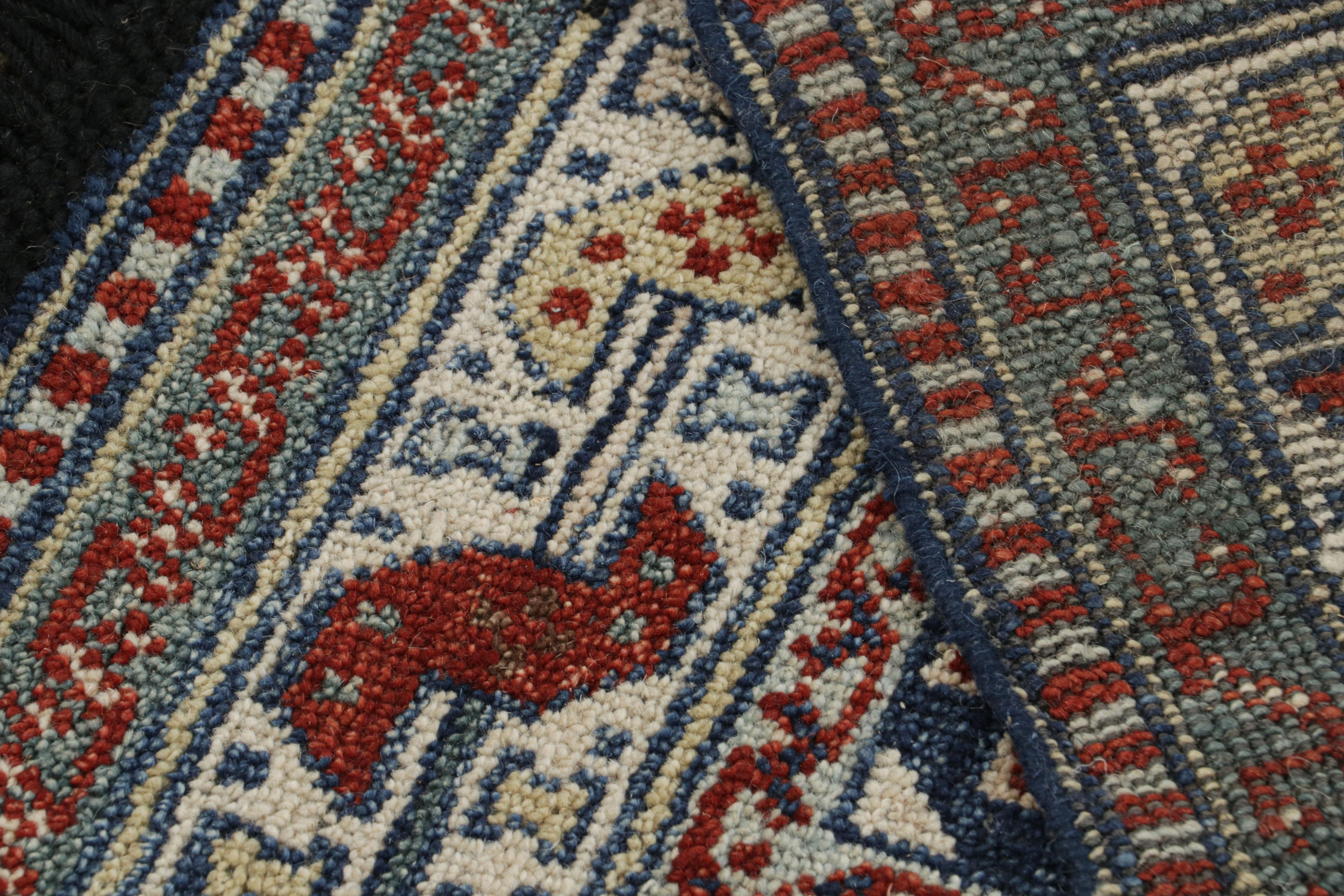 Wool Rug & Kilim’s Blue Tribal Style Square Rug with Primitivist Geometric Patterns For Sale