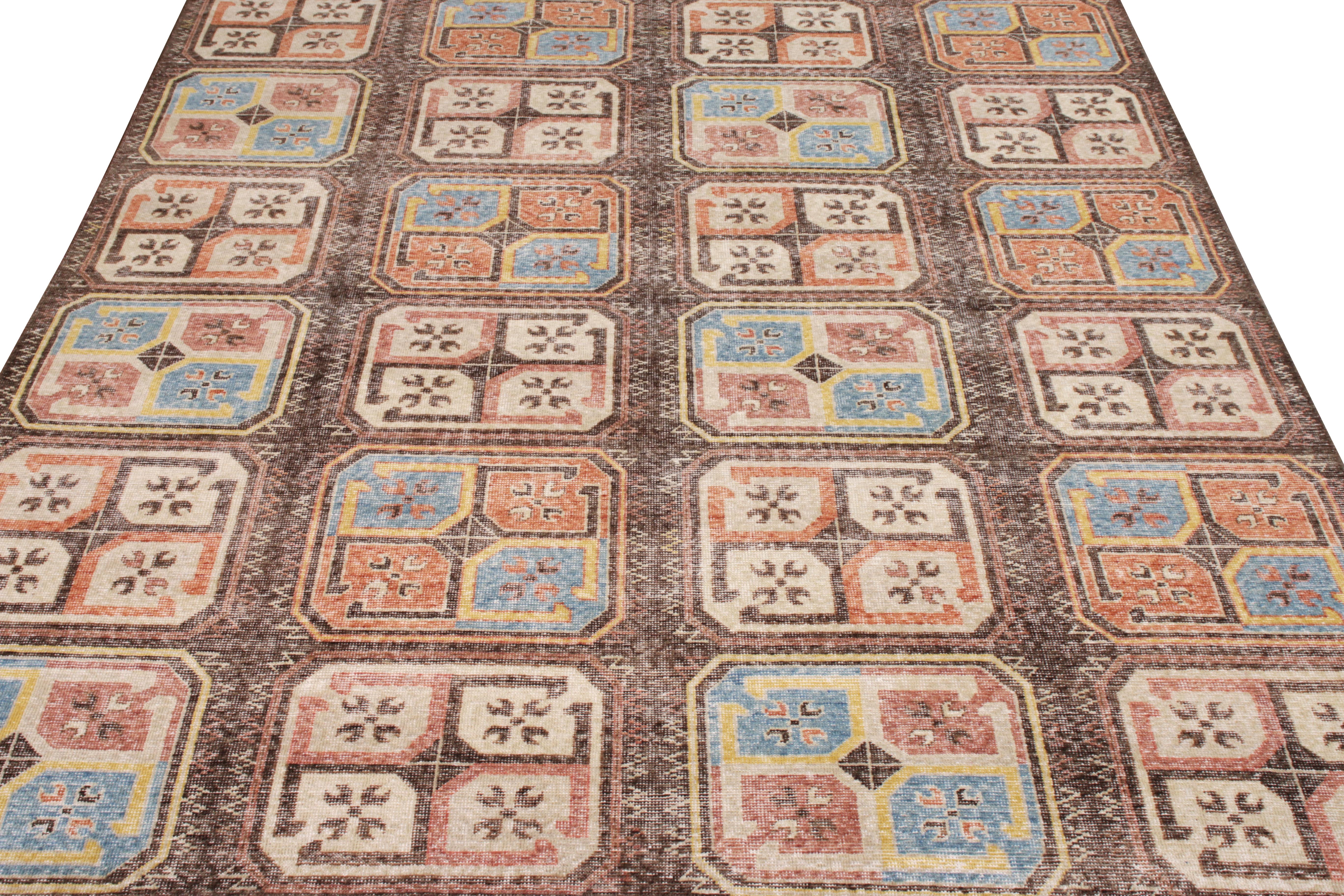 Indian Rug & Kilim’s Bokhara Style Distressed Rug in Beige Grown Geometric Pattern For Sale