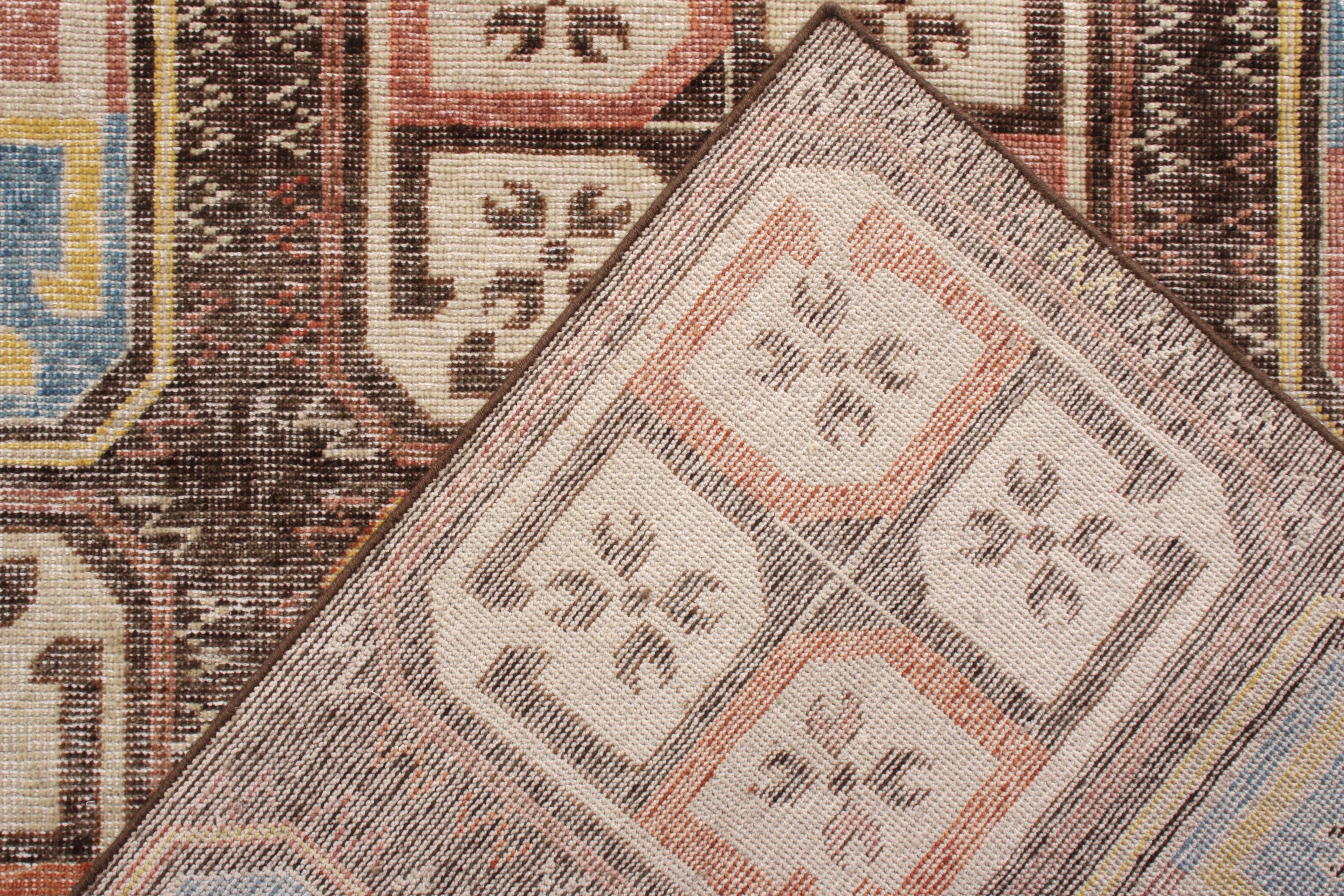 Hand-Knotted Rug & Kilim’s Bokhara Style Distressed Rug in Beige Grown Geometric Pattern For Sale