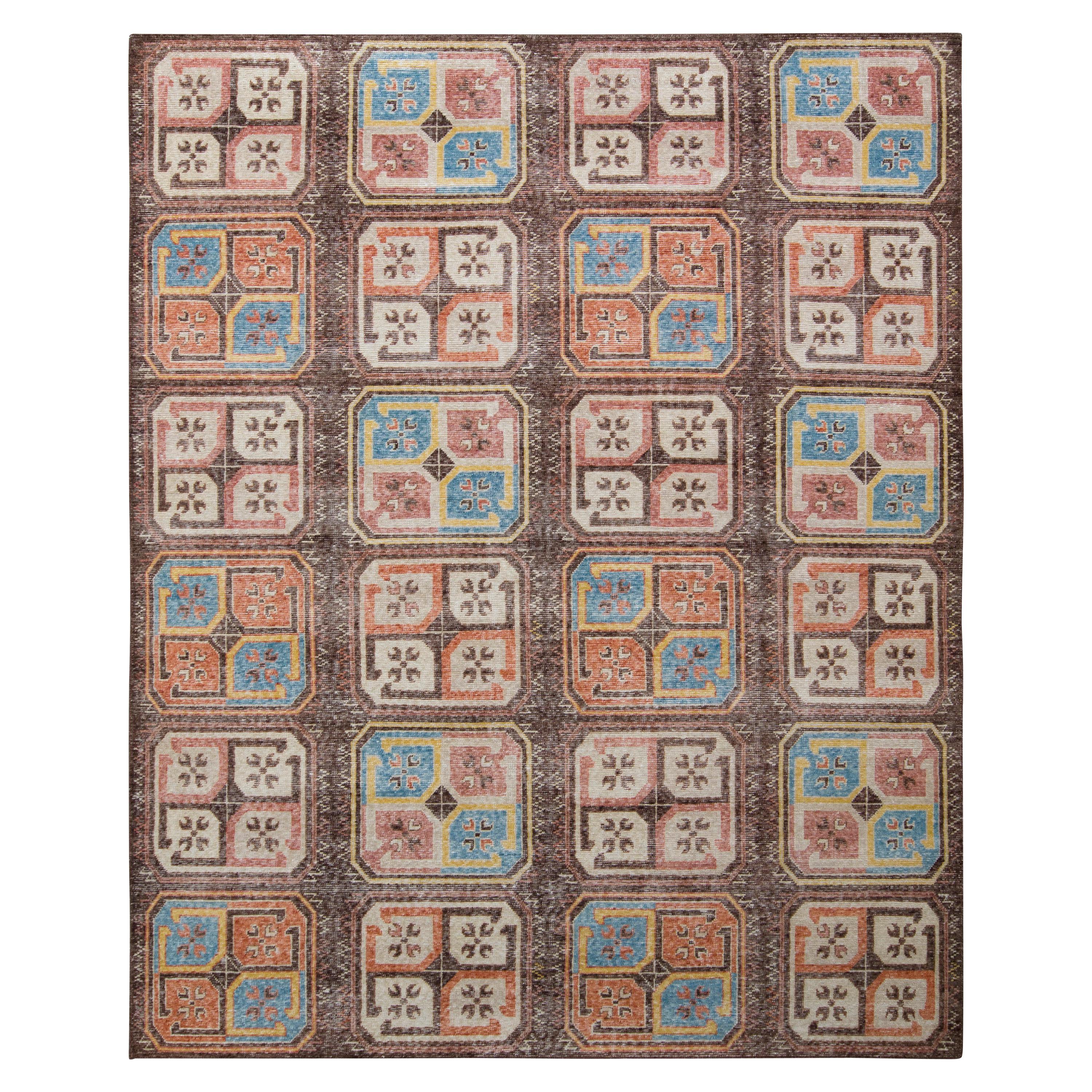 Rug & Kilim’s Bokhara Style Distressed Rug in Beige Grown Geometric Pattern