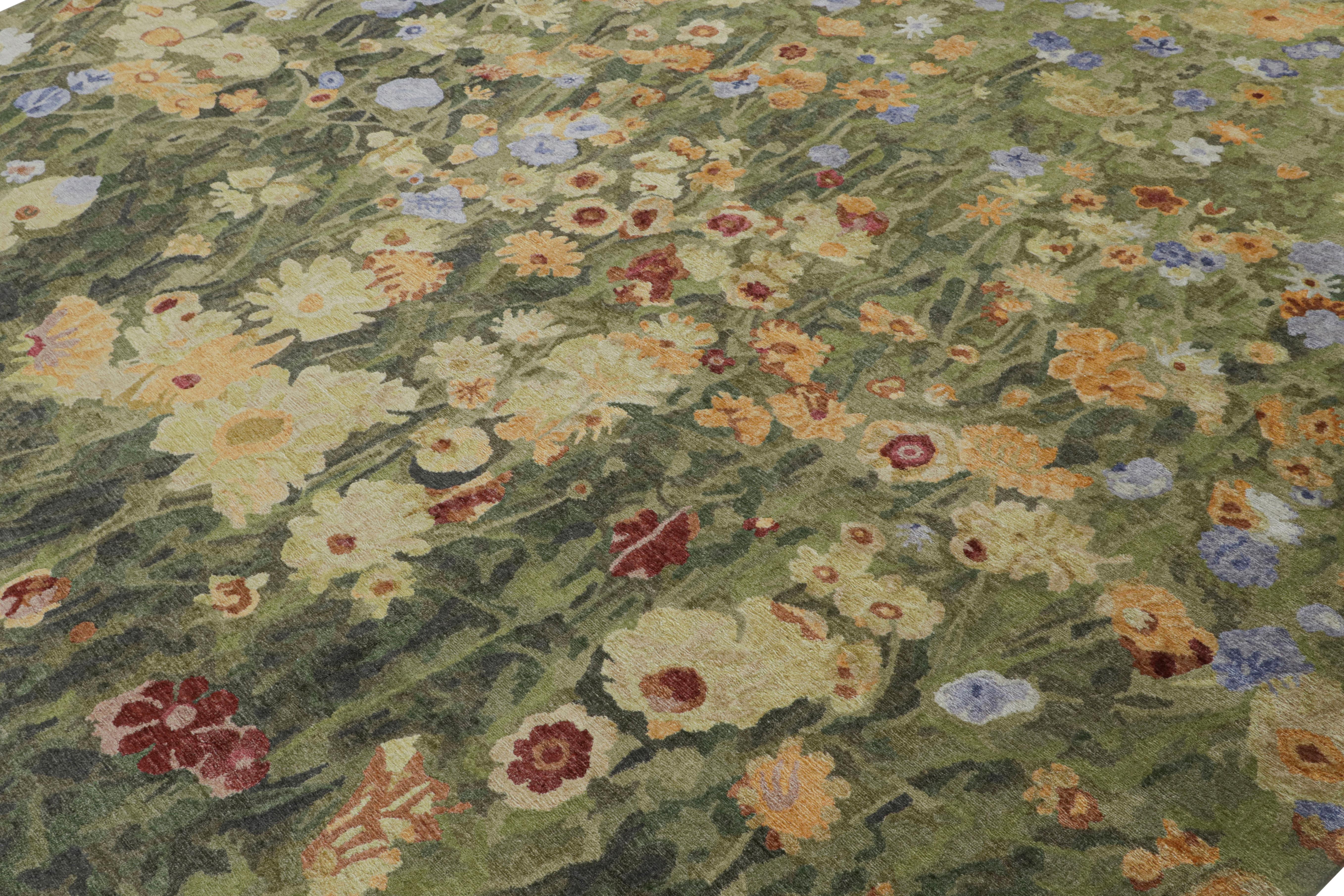 Moderno Tappeto botanico Rug & Kilim in verde con motivi floreali - 