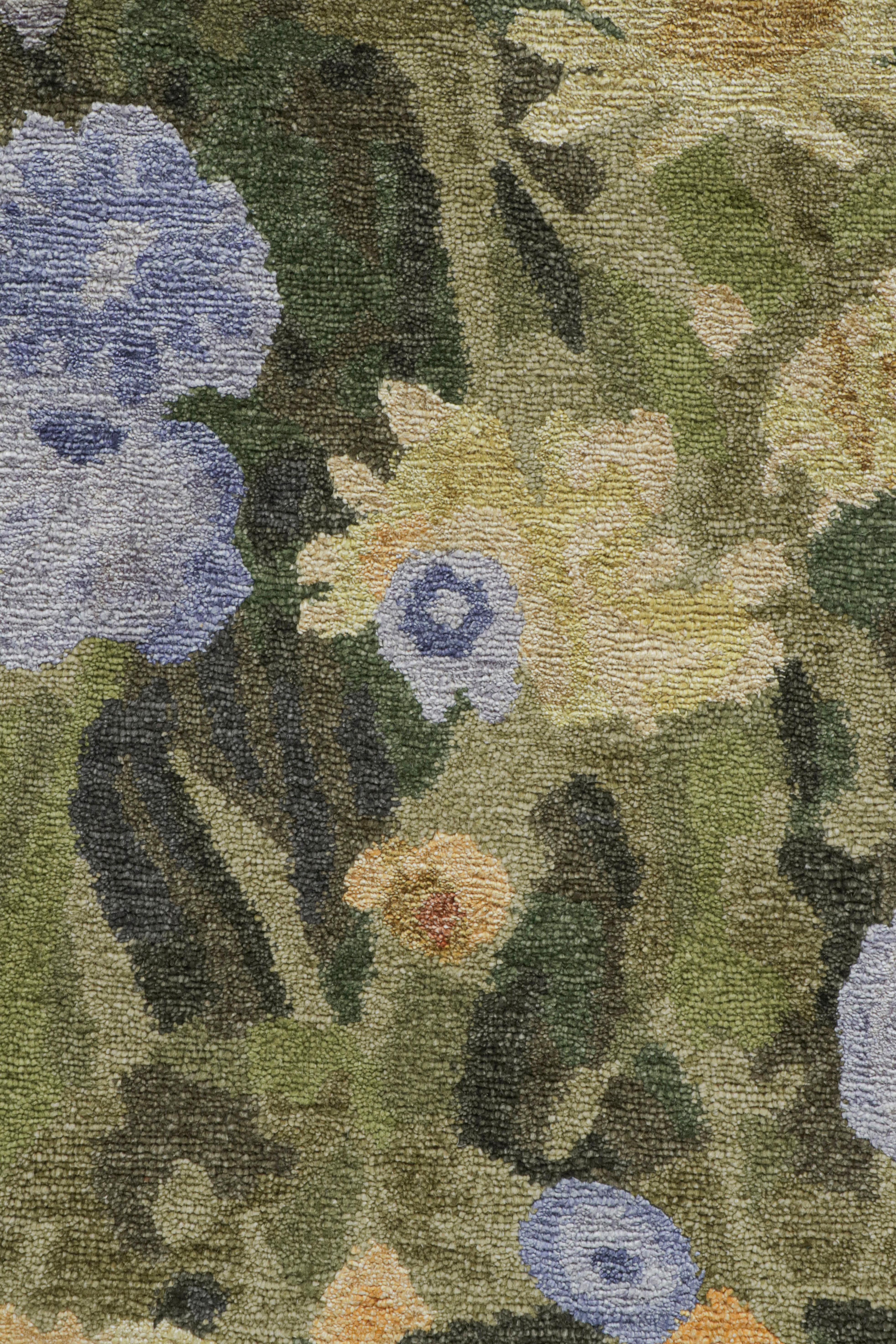 Nepalese Tappeto botanico Rug & Kilim in verde con motivi floreali - 
