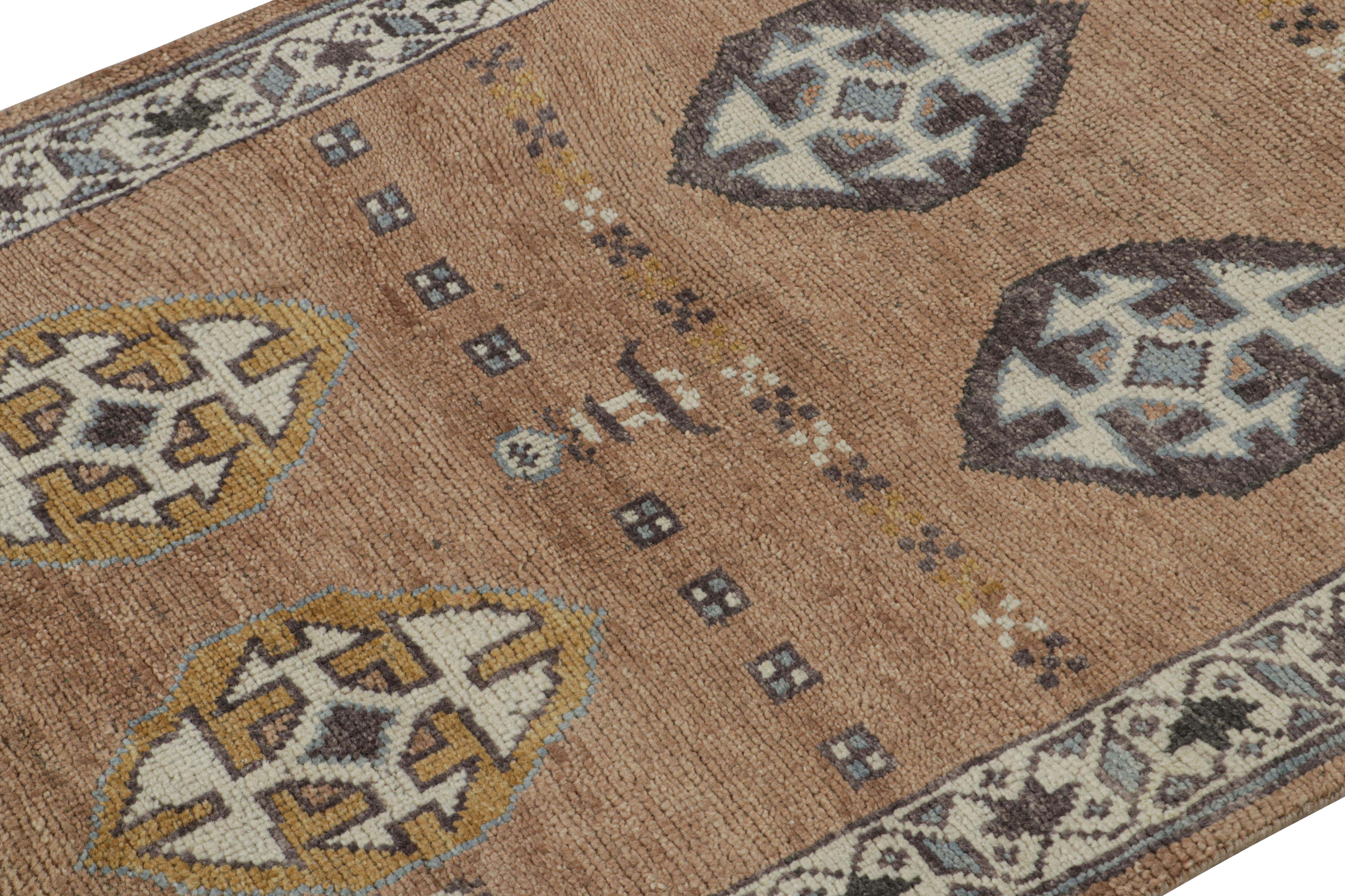 Indian Rug & Kilim’s Brown Tribal Style Runner Rug with Primitivist Geometric Patterns For Sale