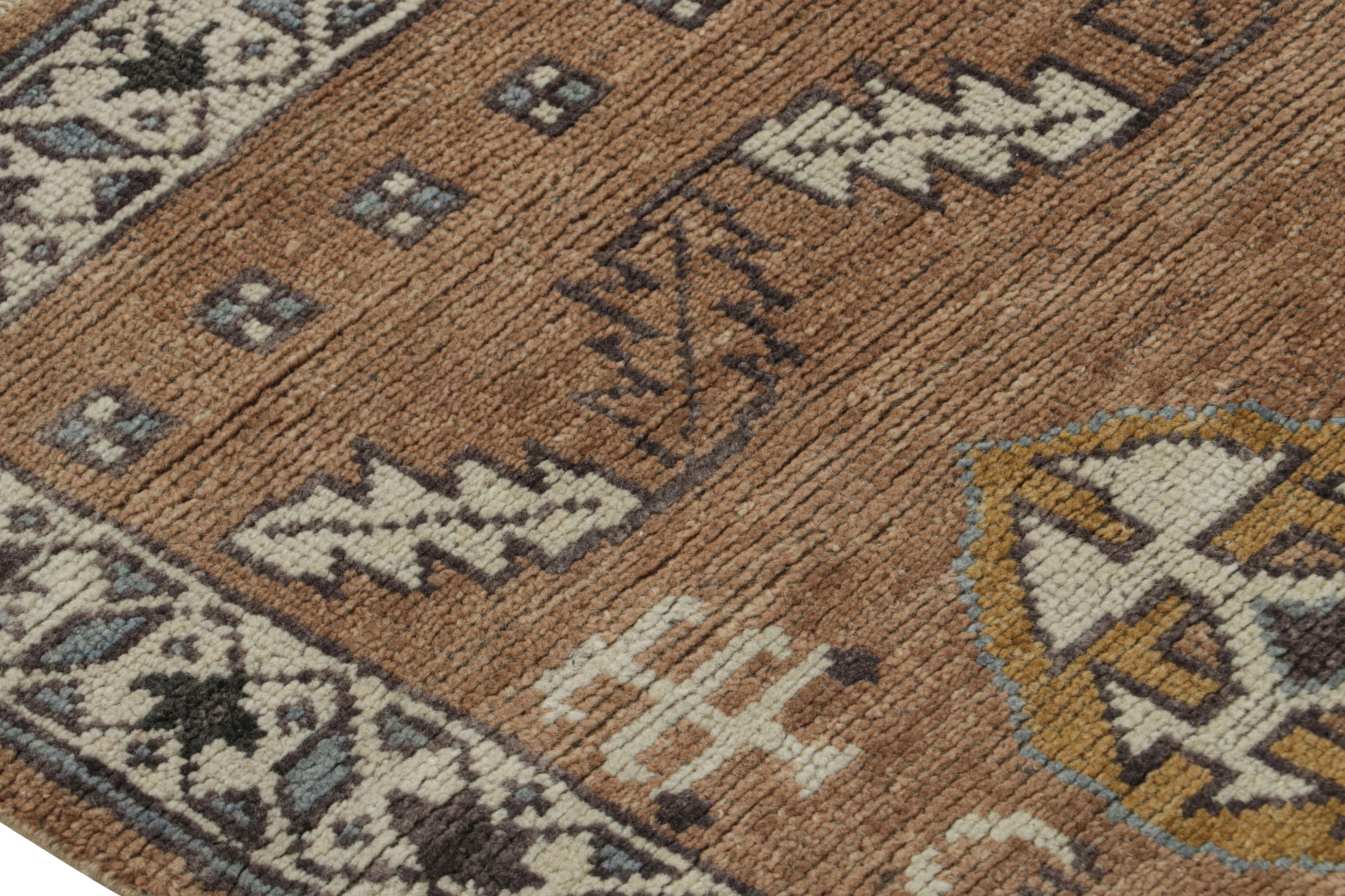 Hand-Knotted Rug & Kilim’s Brown Tribal Style Runner Rug with Primitivist Geometric Patterns For Sale