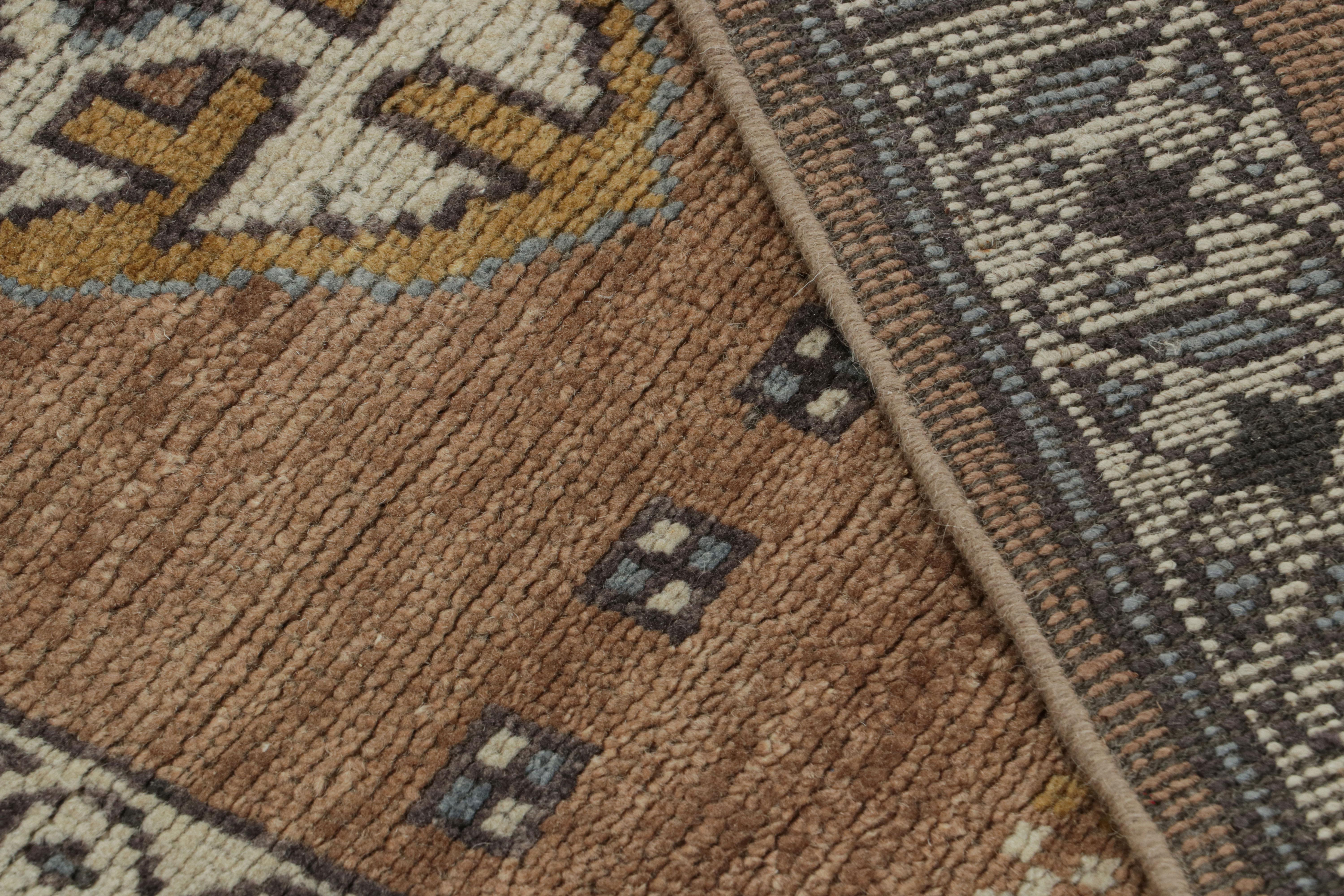 Contemporary Rug & Kilim’s Brown Tribal Style Runner Rug with Primitivist Geometric Patterns For Sale