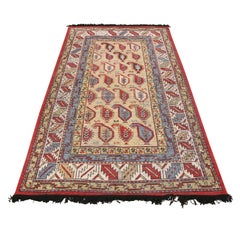 Rug & Kilim's Burano Beige Gold and Red Wool Rug with Boteh Patterns and Blue